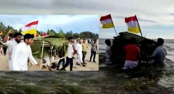 കടലിൽ “കുടിൽ” ഒഴുക്കി പ്രതിഷേധിച്ച് കെ.സി.വൈ.എം.