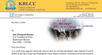 മണിപ്പൂർ വിഷയത്തിൽ രാഷ്ട്രപതി അടിയന്തരമായി ഇടപെടണം; കെ.ആര്‍.എല്‍.സി.സി